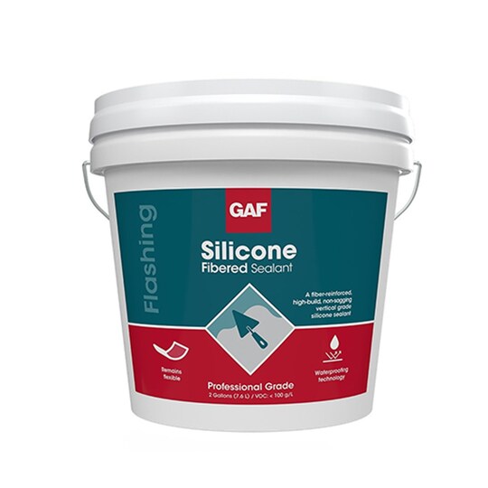 Bucket of GAF Silicone Fibered Sealant.
