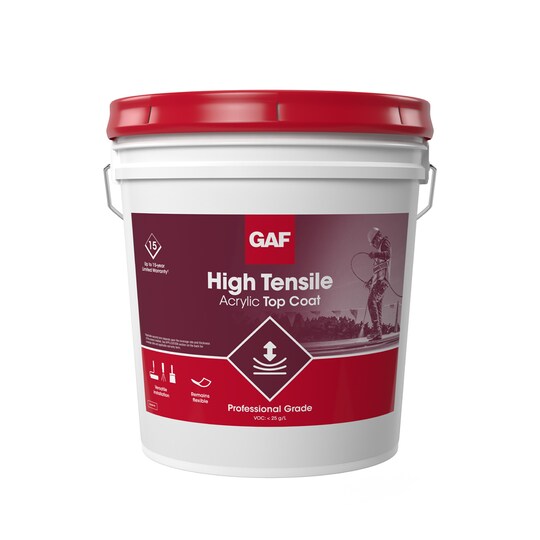 Bucket of GAF High‑Tensile Acrylic Top Coat.