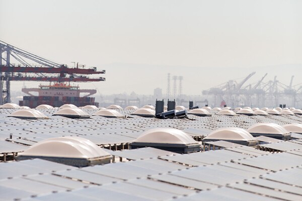 A solar flat roof installation