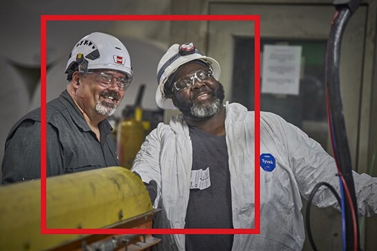 GAF roofing employees outlined in red square