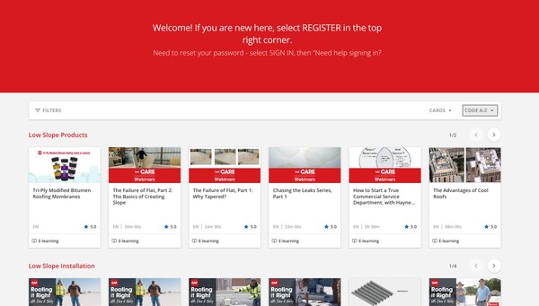 Dashboard view of the GAF learning portal