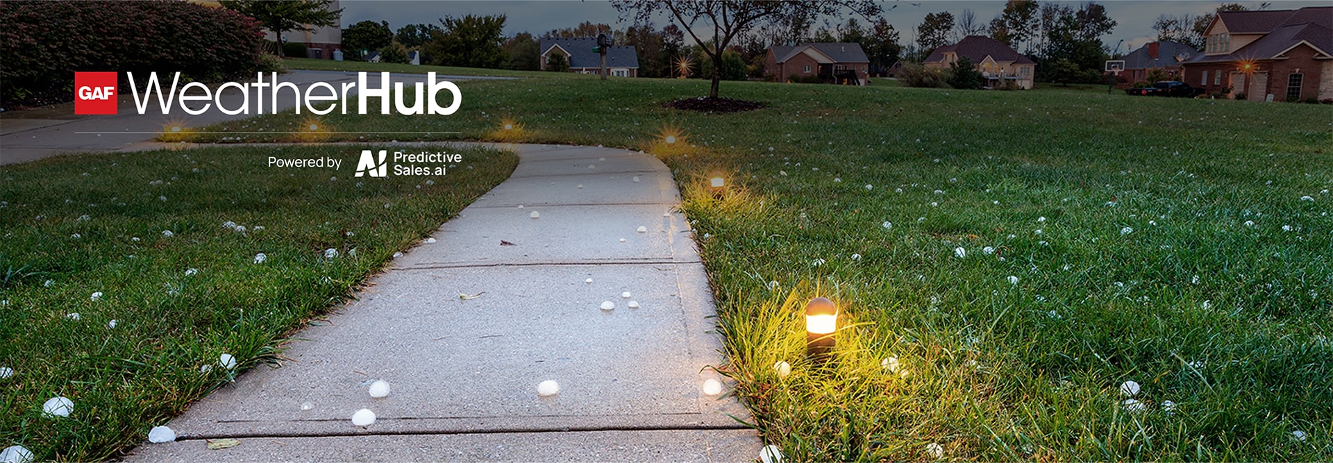 Hail weather damage in residential neighborhood 