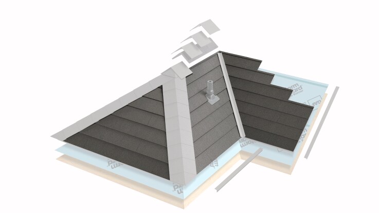 Close-up of metal field shingle layer in the TimberSteel™ Premium Metal roofing system