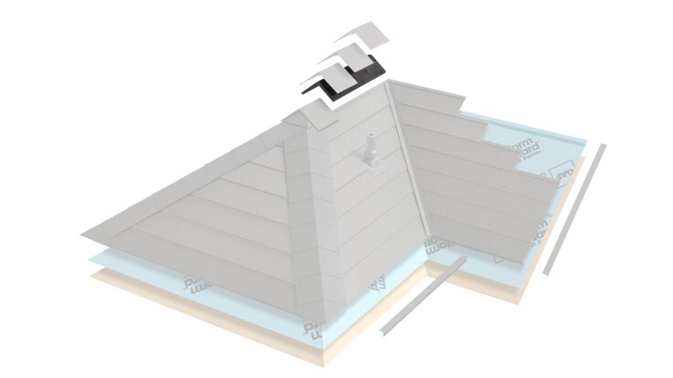 Ridge vent close-up as part of the TImberSteel metal roof system by GAF