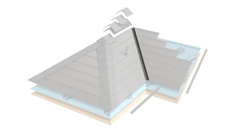 Highlight of valley flashing component in the GAF metal roof system