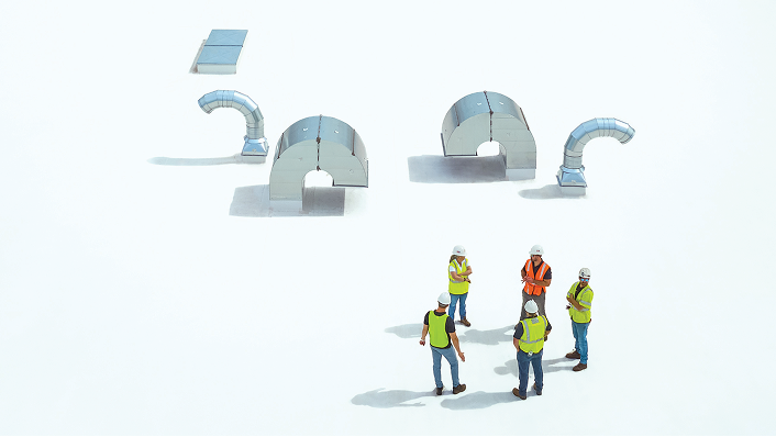 GAF certified commercial roofing contractors installing boards.