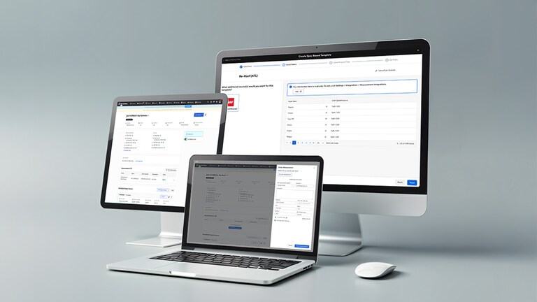 Computer screens showing various dashboards  of the  ServiceTitan CRM. 